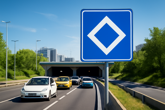 segnale blu con grande rombo bianco